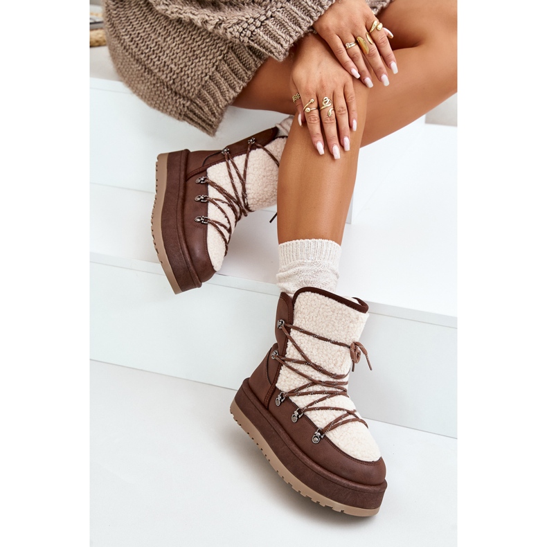 Bottes de neige à plateforme et laçage pour femme, marron Riaviana brun 2