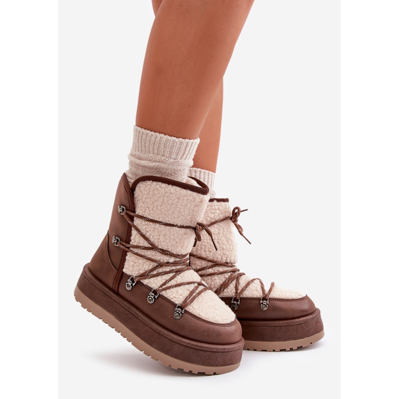 Bottes de neige à plateforme et laçage pour femme, marron Riaviana brun 1