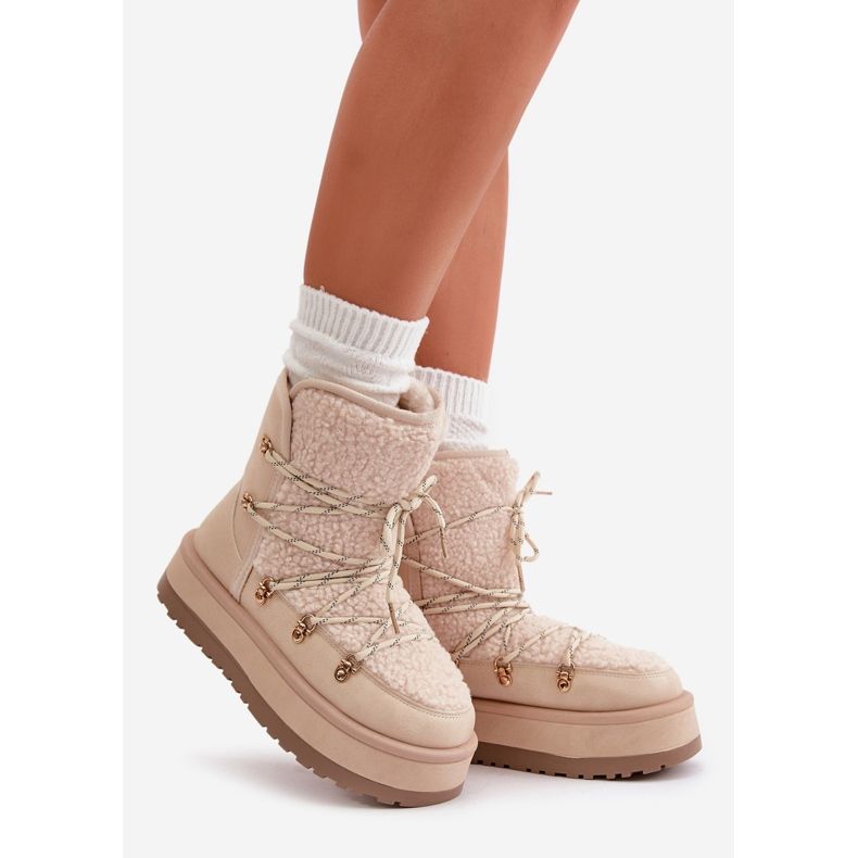 Bottes de neige à plateforme et laçage pour femme, beige clair Riaviana 1 Bottes de neige à plateforme et laçage pour femme, beige clair Riaviana 1