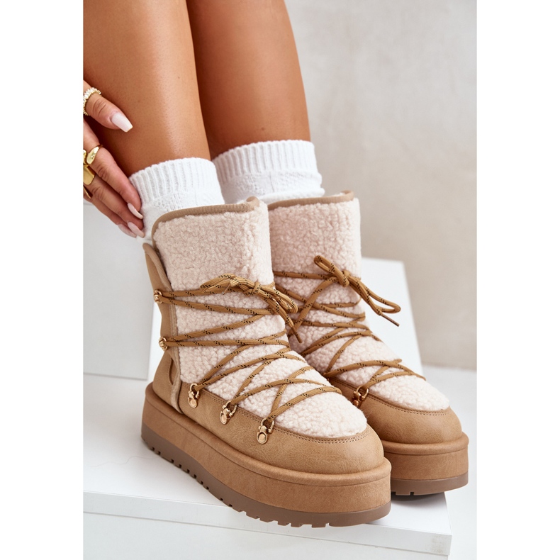 Bottes de neige à plateforme et laçage pour femme, beige clair Riaviana brun 2 Bottes de neige à plateforme et laçage pour femme, beige clair Riaviana brun 2