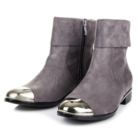Ideal Shoes Bottines en daim avec une fermeture éclair gris 4