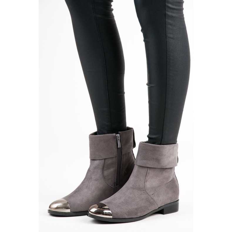 Ideal Shoes Bottines en daim avec une fermeture éclair gris 1