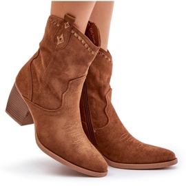 Bottines cowboy à talon haut en éco-daim Camel Narinae brun 11