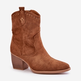 Bottines cowboy à talon haut en éco-daim Camel Narinae brun 5