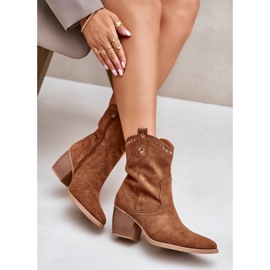 Bottines cowboy à talon haut en éco-daim Camel Narinae brun 10