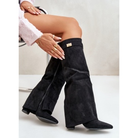 Bottes en daim écologique pour femmes avec talon retroussé, bralise noire le noir 1