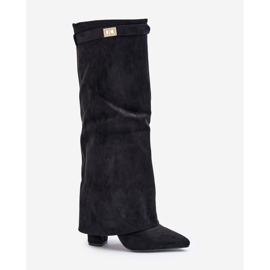 Bottes en daim écologique pour femmes avec talon retroussé, bralise noire le noir 4