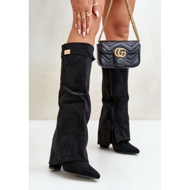 Bottes en daim écologique pour femmes avec talon retroussé, bralise noire le noir 6