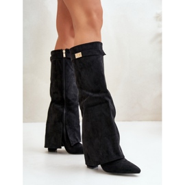 Bottes en daim écologique pour femmes avec talon retroussé, bralise noire le noir 7