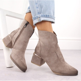 Bottines à talon haut en daim pour femme, beige Potocki 12422 4