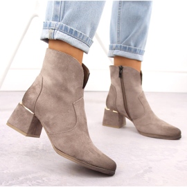 Bottines à talon haut en daim pour femme, beige Potocki 12422 5