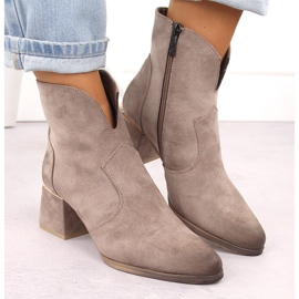 Bottines à talon haut en daim pour femme, beige Potocki 12422 6