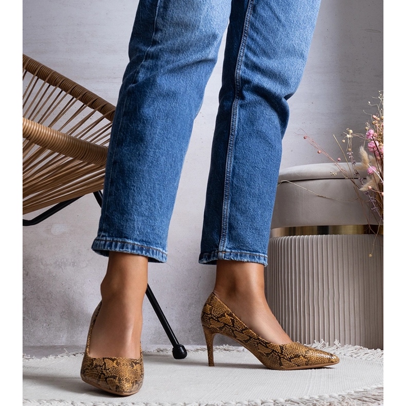 Escarpins camel à motif peau de serpent Nickle brun 1