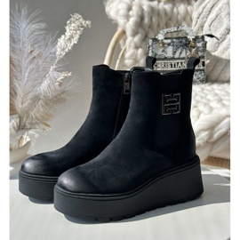 Bottines Chelsea isolées pour femmes sur semelle compensée et plateforme en daim écologique noir Vinceza 58339 le noir 3