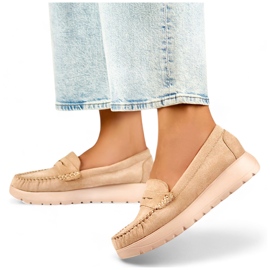 Mocassins femme beiges confortables avec une semelle épaisse et une première intérieure en cuir 2