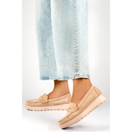 Mocassins femme beiges confortables avec une semelle épaisse et une première intérieure en cuir 4