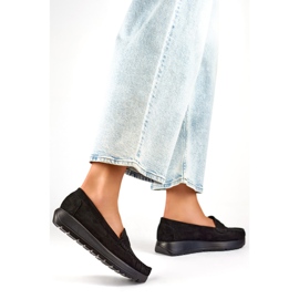 Mocassins femme noirs confortables avec une semelle épaisse et une première en cuir le noir 3
