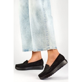 Mocassins femme noirs confortables avec une semelle épaisse et une première en cuir le noir 4