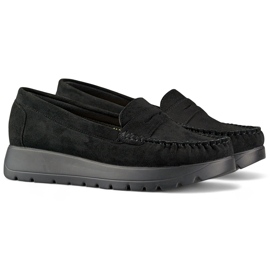 Mocassins femme noirs confortables avec une semelle épaisse et une première en cuir le noir 1