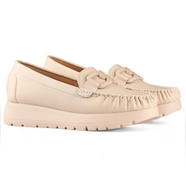 Mocassins femme beiges en éco-cuir sur la plateforme, semelle intérieure en cuir 1