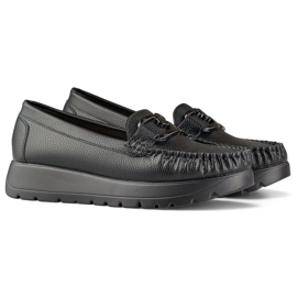 Mocassins noirs pour femmes en éco-cuir sur la plateforme, semelle intérieure en cuir le noir 1 Mocassins noirs pour femmes en éco-cuir sur la plateforme, semelle intérieure en cuir le noir 1