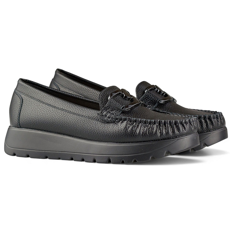 Mocassins noirs pour femmes en éco-cuir sur la plateforme, semelle intérieure en cuir le noir 1 Mocassins noirs pour femmes en éco-cuir sur la plateforme, semelle intérieure en cuir le noir 1