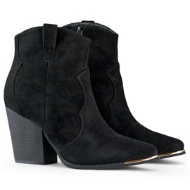 Santiags classiques noires pour femme en daim à talon haut 1