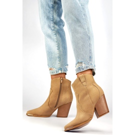 Bottines cowboy classiques en daim pour femme beiges à talon haut 4