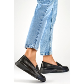 Chaussures classiques en cuir noir pour femmes sur une plateforme confortable le noir 4