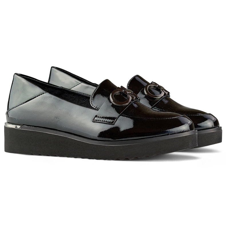 Chaussures vernies pour femme à talon bas, chaussures élégantes noir 1