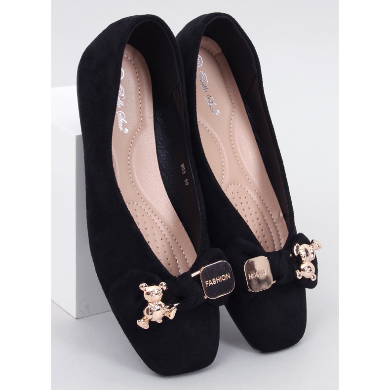 Cranny Ballerines noires avec ours en peluche doré 1