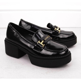 Mocassins à talons hauts en cuir verni pour femme, noir, Vinceza 58313 2