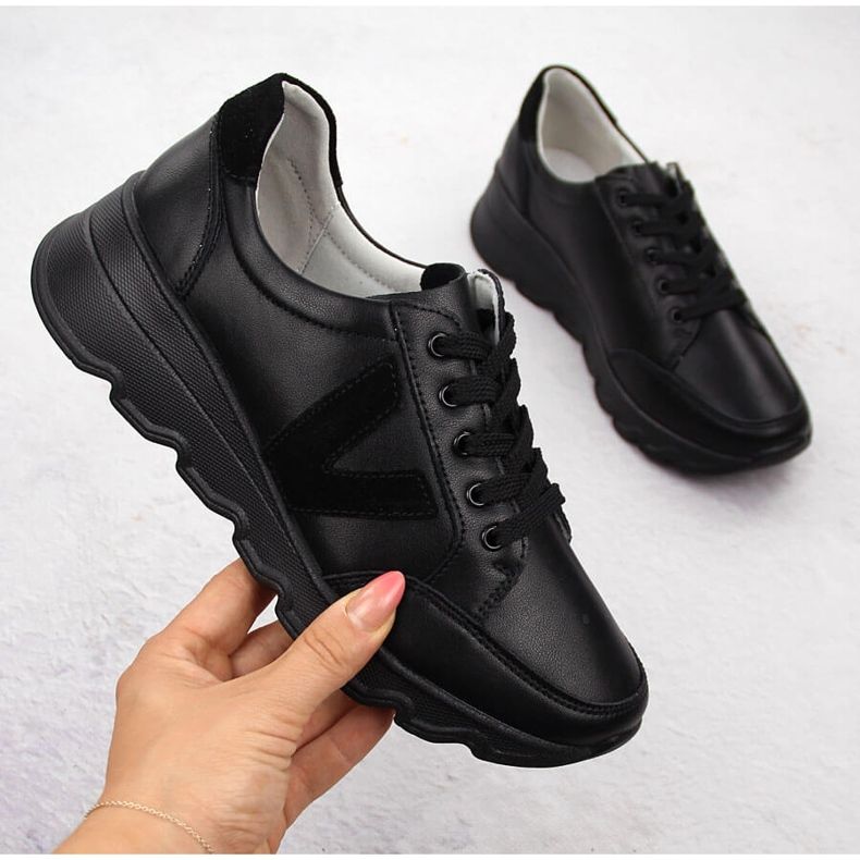 Baskets compensées en cuir noir pour femme Vinceza 7918 le noir 1