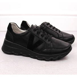 Baskets compensées en cuir noir pour femme Vinceza 7918 le noir 2