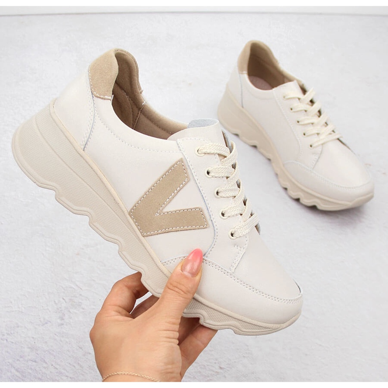Baskets compensées en cuir beiges pour femme Vinceza 7918 1 Baskets compensées en cuir beiges pour femme Vinceza 7918 1