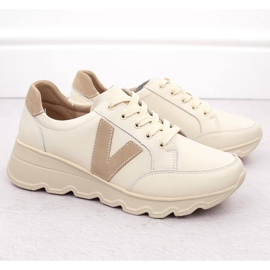 Baskets compensées en cuir beiges pour femme Vinceza 7918 2 Baskets compensées en cuir beiges pour femme Vinceza 7918 2