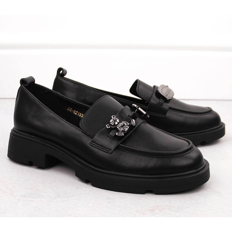 Mocassins femme en cuir avec décoration, noir Vinceza 62183 2