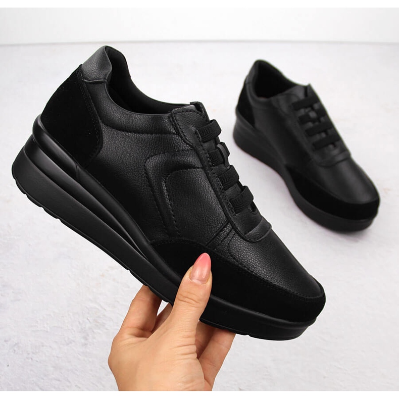 Baskets compensées en cuir pour femme, noires Sergio Leone PB236-S 1