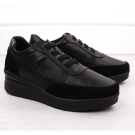 Baskets compensées en cuir pour femme, noires Sergio Leone PB236-S 2