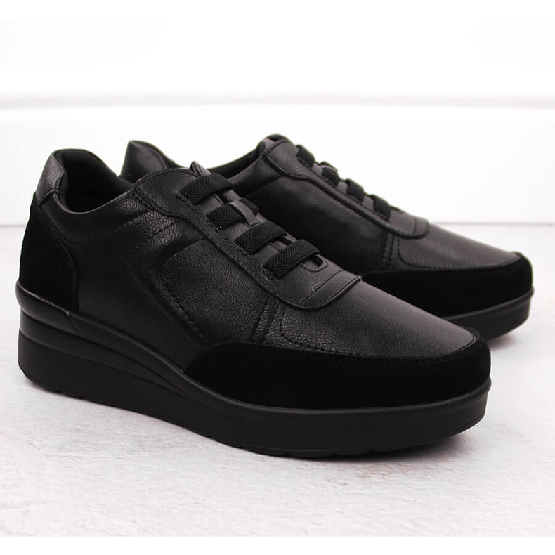Baskets compensées en cuir pour femme, noires Sergio Leone PB236-S 2