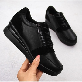 Baskets compensées en cuir pour femme, noires Sergio Leone PB236-S 1