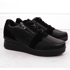 Baskets compensées en cuir pour femme, noires Sergio Leone PB236-S 2