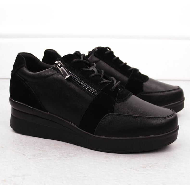 Baskets compensées en cuir pour femme, noires Sergio Leone PB236-S 2