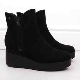 Bottines compensées isolées pour femme avec zircons cubiques, noir T.Sokolski Z23-369 2