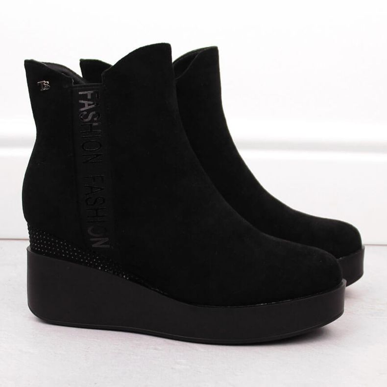 Bottines compensées isolées pour femme avec zircons cubiques, noir T.Sokolski Z23-369 2