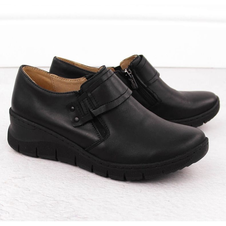 Chaussures compensées confortables pour femmes en cuir noir Helios 640S 2