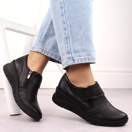 Chaussures compensées confortables pour femmes en cuir noir Helios 640S le noir 4