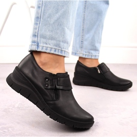 Chaussures compensées confortables pour femmes en cuir noir Helios 640S le noir 5