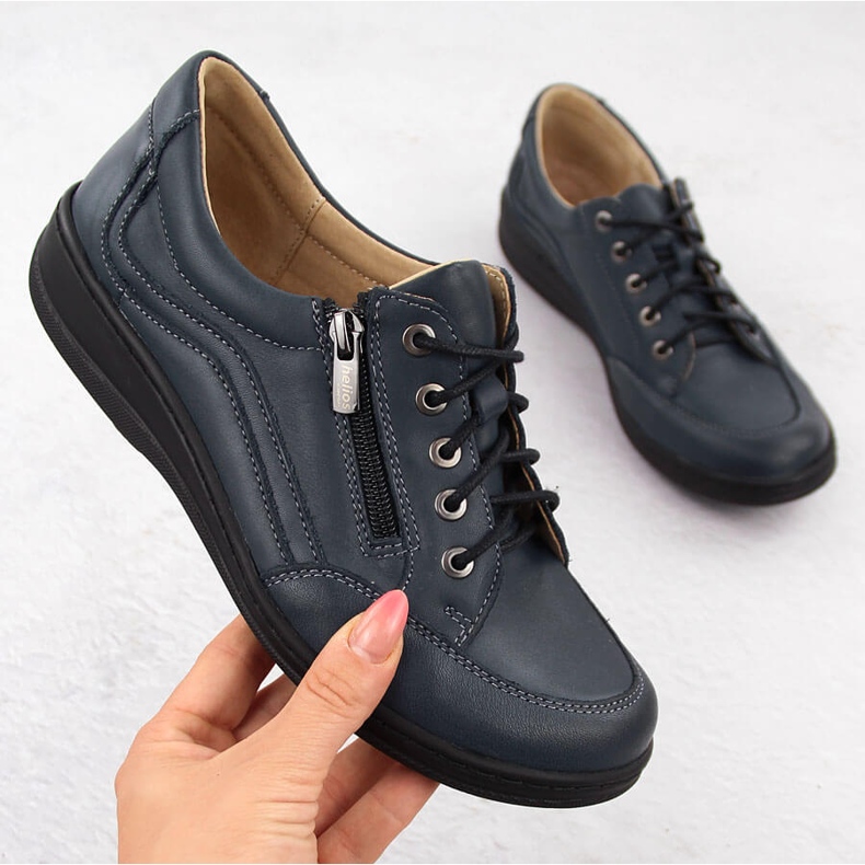 Chaussures confortables en cuir pour femmes, bleu marine Helios 411 1