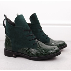 Bottines femme talon plat, isolées, vertes Potocki SZ12080 2